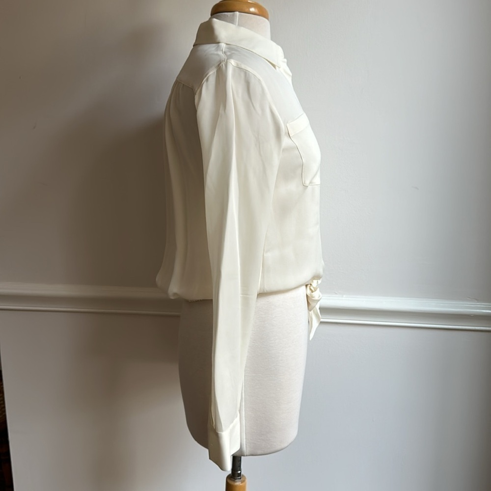 THEORY WOMEN Silk CREPE TIE-FRONT LONG SLEEVE BLOUSE IVORY Petite XS EUC - Picture 6 of 9